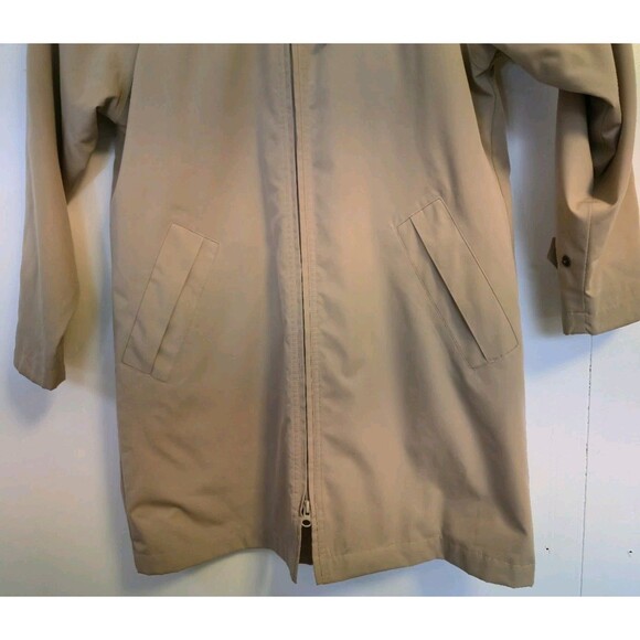 LL Bean Trench Coat Womens Small Petite Jacket Hooded Hoodie Beige Outdoor Camp - Picture 3 of 8